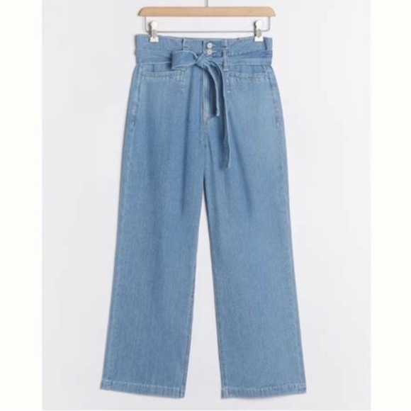 Paige High Waist Self Tie Wide Leg Cropped Denim Pant Size 32 - Picture 1 of 12